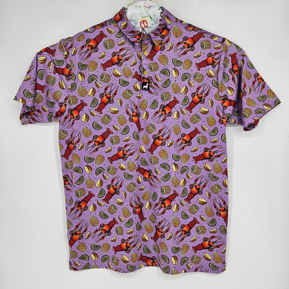 Lofty Llama Polo Shirt Mens XL Bayou Bogey Crawfish AOP Golf Performance